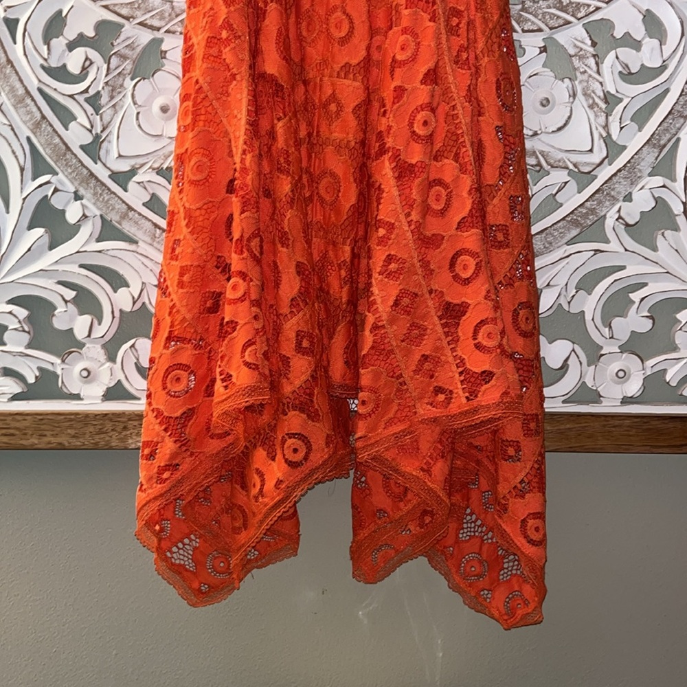 Free People Just Like Honey Orange Lace Mini Sleeveless Dress SZ 0 EUC - Picture 10 of 16